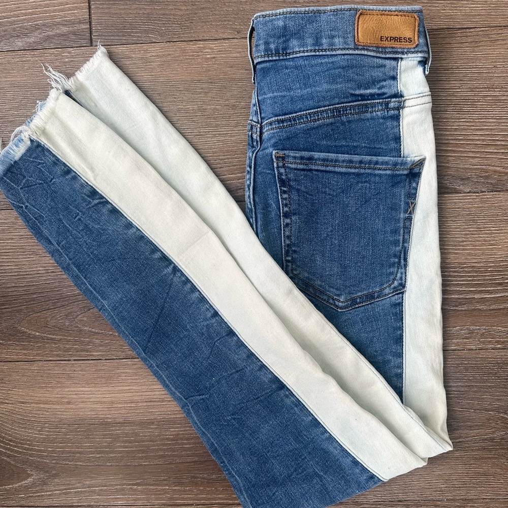 Express High Rise Two Tone Skinny Jeans (size xs) - Picture 1 of 4